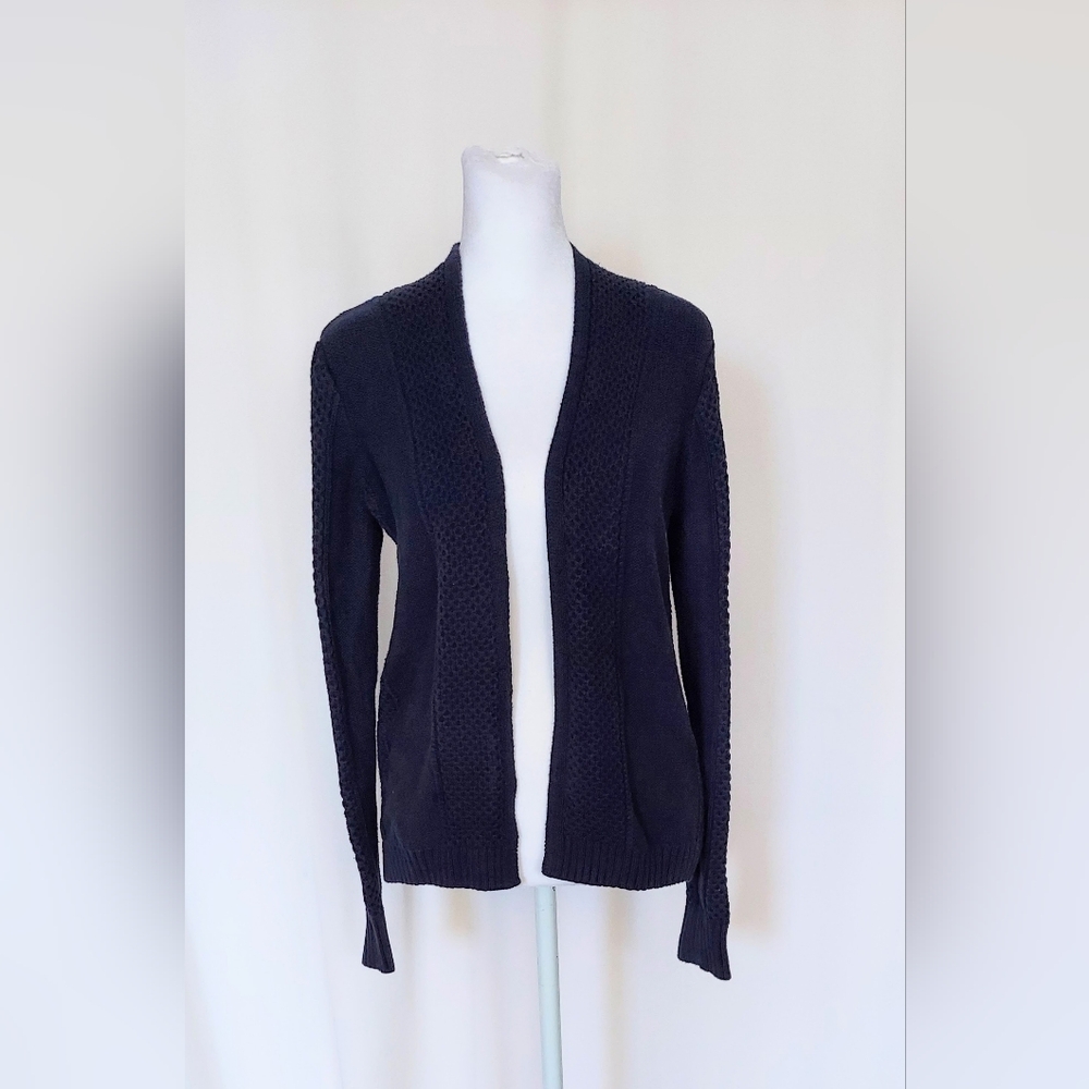 Architect Petite Open Front Long Sleeve Knit Cardigan Sweater Blue Womens PM